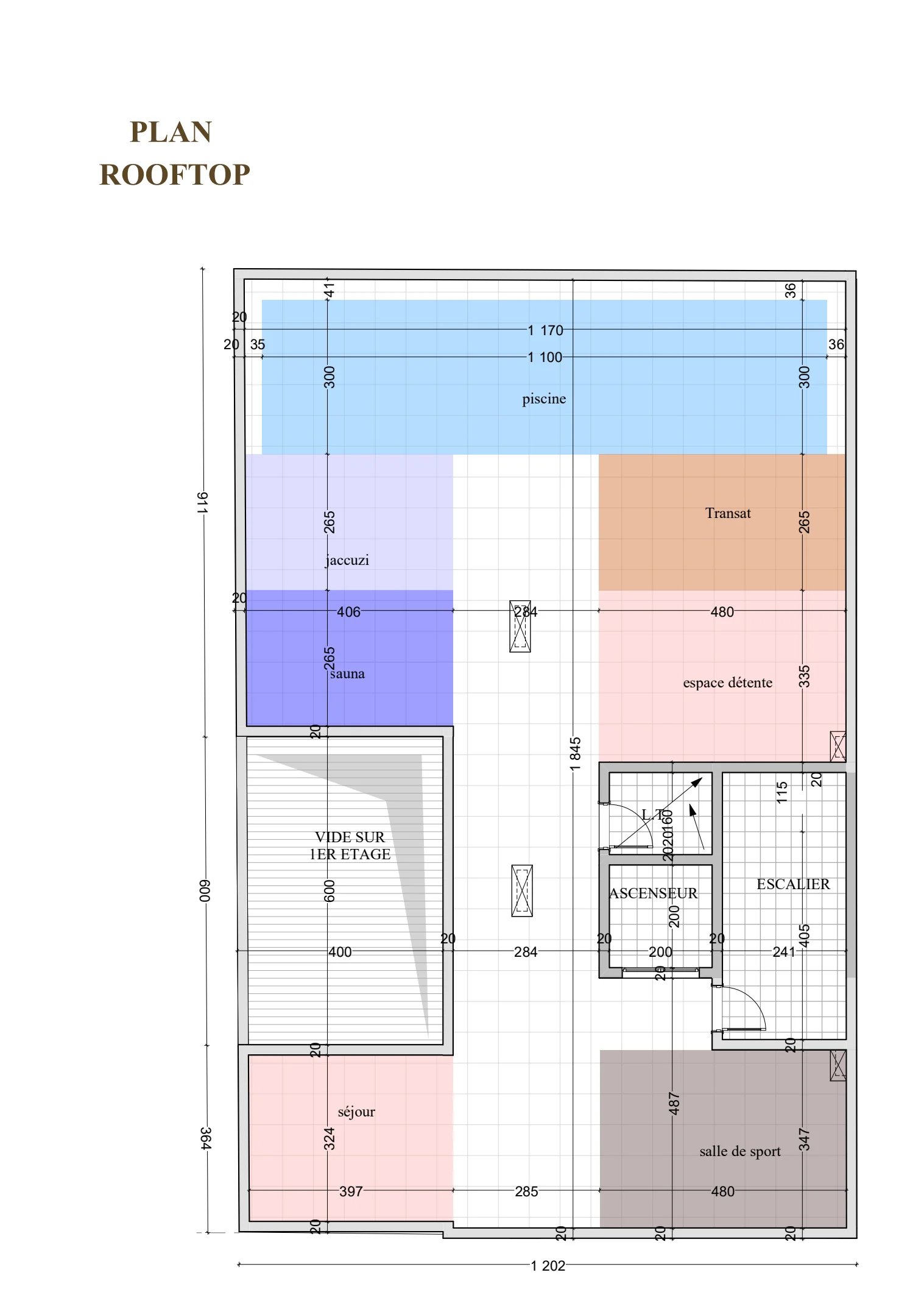 Plan détaillé du rooftop de Majorelle Avenue